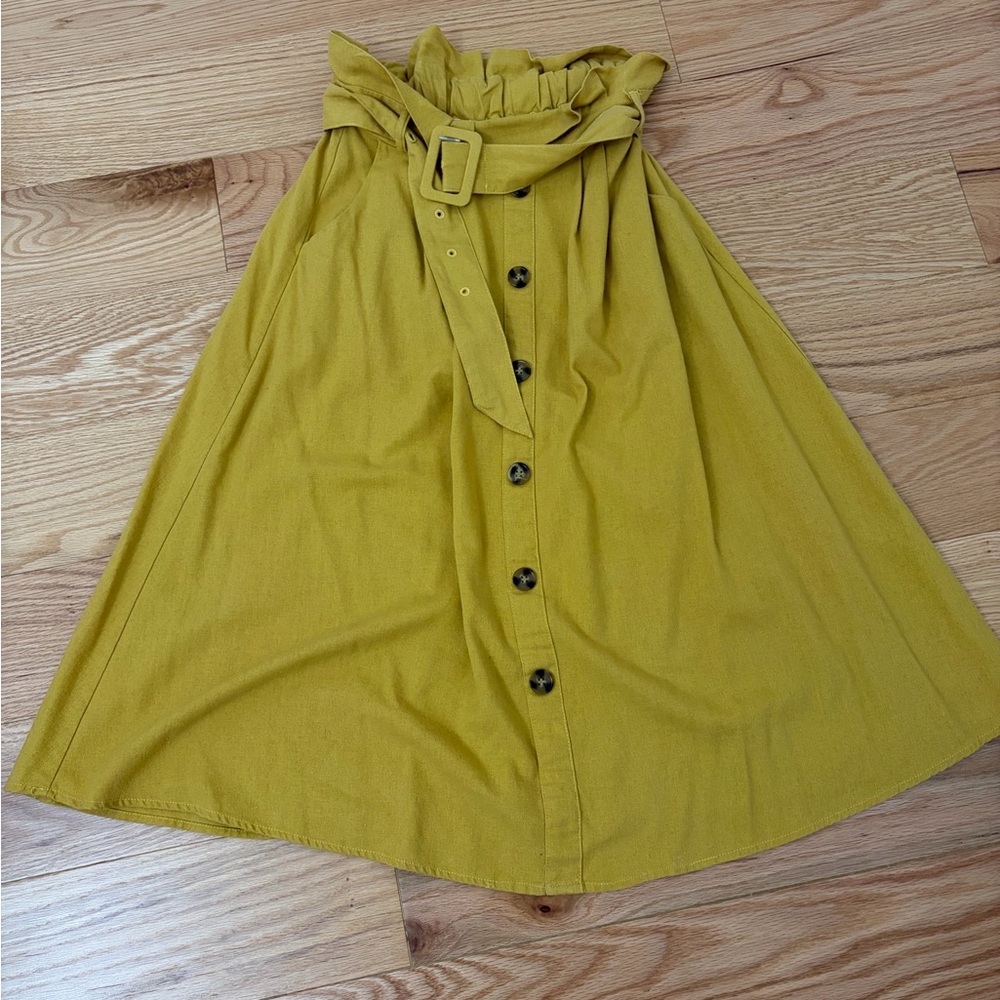 Mustard Button-Down Design A-Line Skirt
